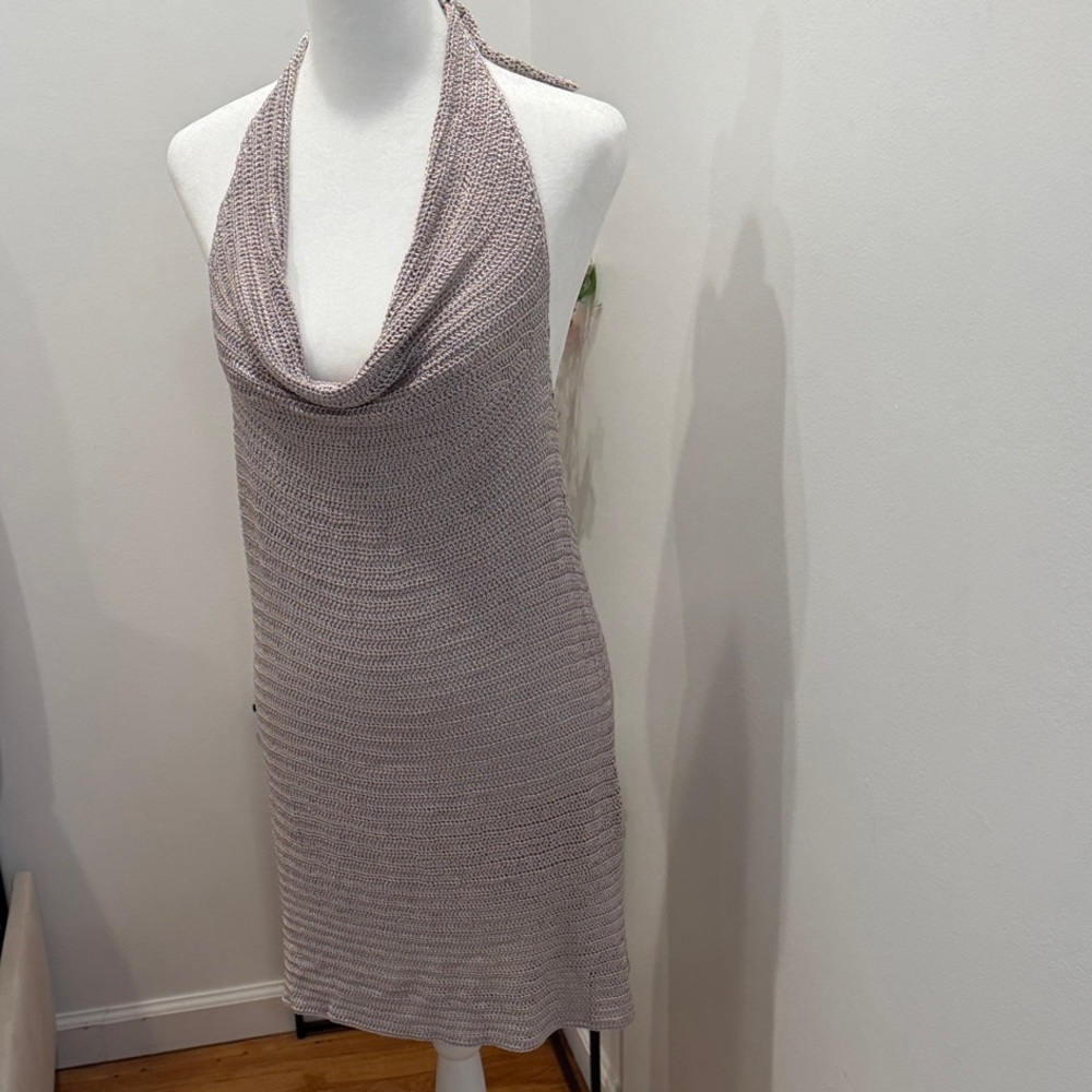 Strapless Cowl Knit Dress in Taupe